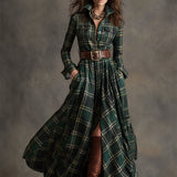 Giulietta - Maxi košilové šaty s kostkovaným vzorem a páskem