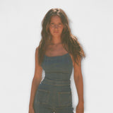 Julie - Džínový overal s rozšířenými nohavicemi a detailem na zavázání